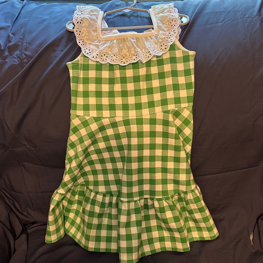 Janie and Jack Green and White Gingham Dress with Eyelet Collar
